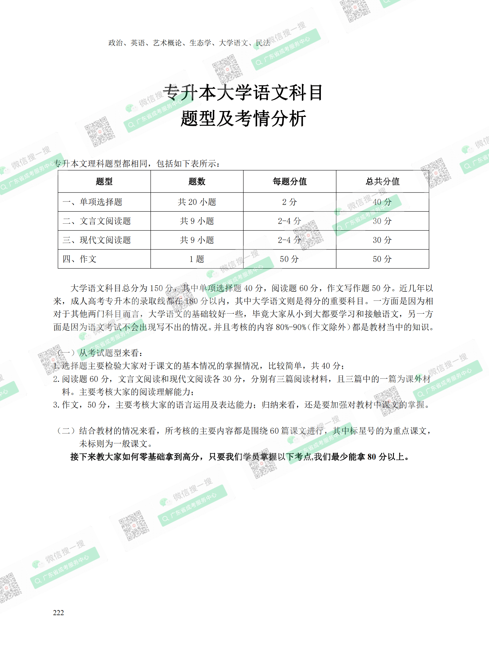 2021年广州专升本成人高考复习资料：大学语文科目（电子版，可下载）